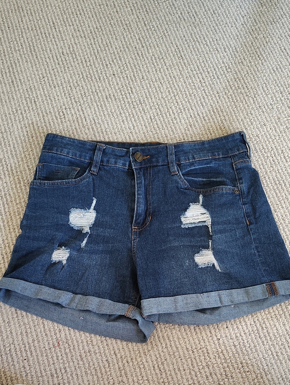 Dollhouse Dark Blue Distressed Cuffed Denim Shorts